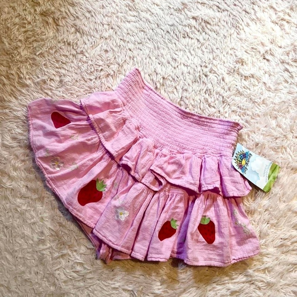 Whimsical Upcycled Picnic Ruffle Coquette Twee Skort‎ Womens L Strawberry Lolita